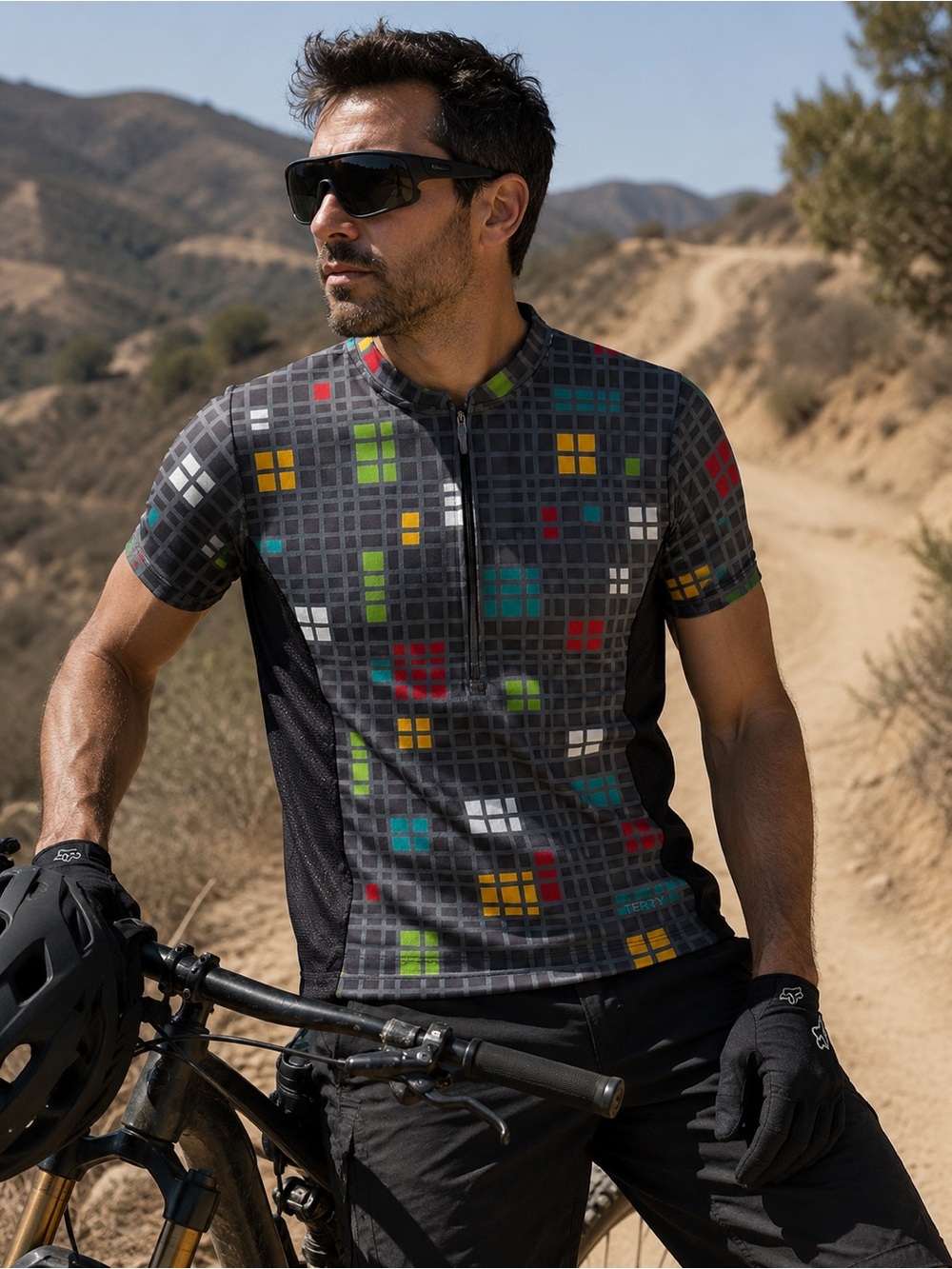 Terry Men's Grey Geo-Print Cycling Jersey - Sz L